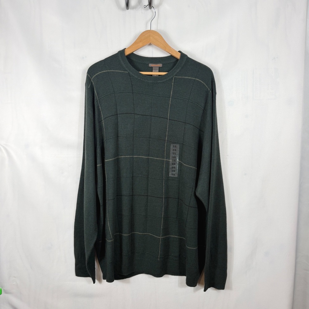 Dockers Sweater‎ Mens Green Windowpane Grid Knit Size 2XLT Crewneck Sweater New!